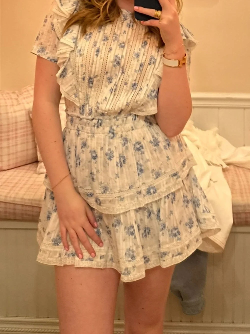LoveShackFancy Natasha Blue Floral Tiered Mini Dress - Picture 2 of 3